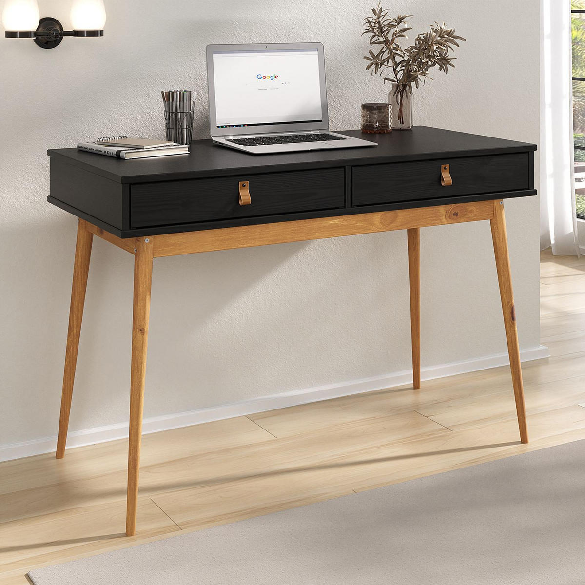 SCHREIBTISCH WANDA - Eichefarben/Schwarz, Holz (50/110/76cm) - IDIMEX