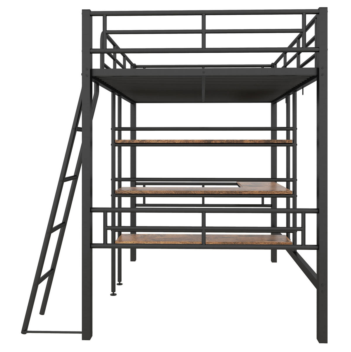 HOCHBETT 90/200 cm aus Metall mit Schreibtisch und Regalen Schwarz - Schwarz, Metall (90/200cm) - Modenvie