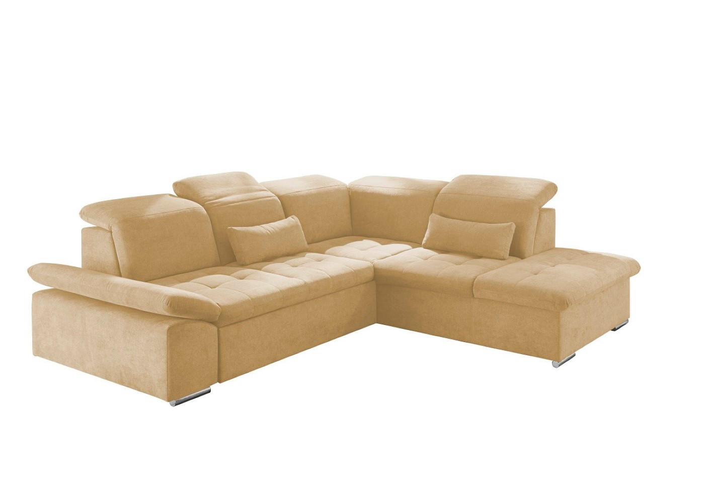 ECKSOFA mit Schlaffunktion mit Bettkasten und verstellbaren Kopf- und Rückenlehnen - Chromfarben/Beige, Textil (240/276cm) - ed exciting design