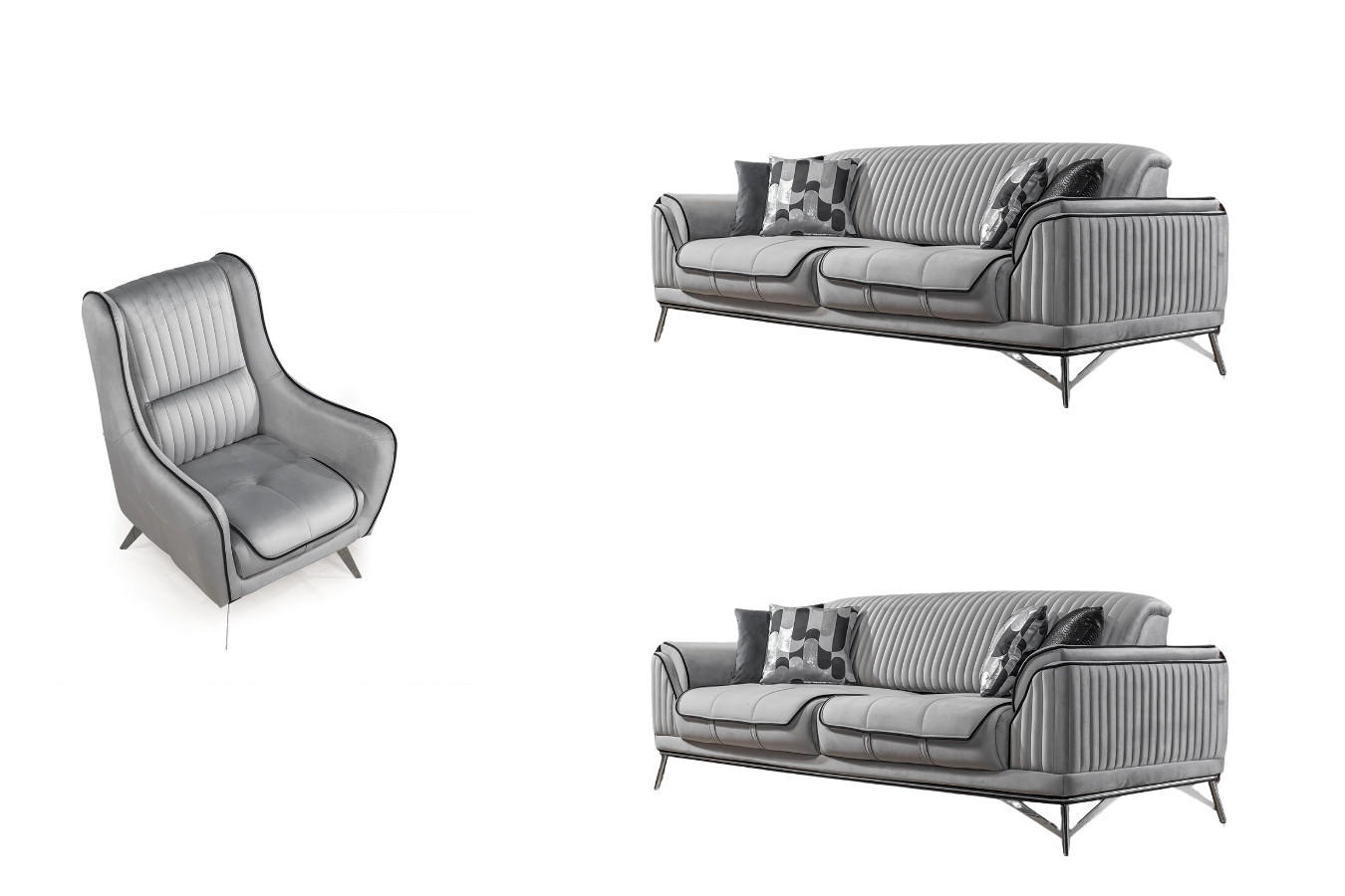 SITZGARNITUR Bond Grau Stellvariante:3+2+1 - Grau, Holz (227/85/100cm) - Villa Möbel