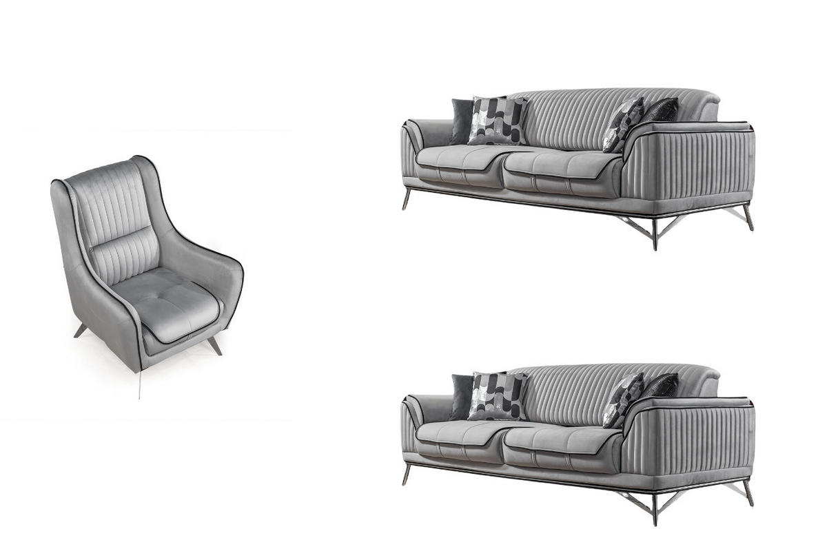 SITZGARNITUR Bond Grau Stellvariante:3+3+1 - Grau, Holz (227/85/100cm) - Villa Möbel