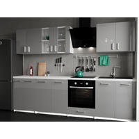 KÜCHENZEILE LECO 280 grau glanz - Grau, Holzwerkstoff (280/82/46cm) - roe furniture