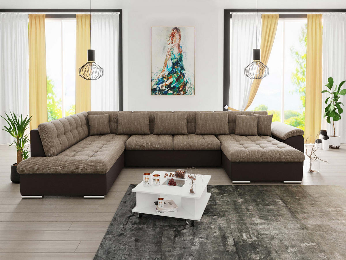 WOHNLANDSCHAFT Niko Bis, Seite: Rechts - Hellbraun, Holz/Textil (348/76/205cm) - MIRJAN24