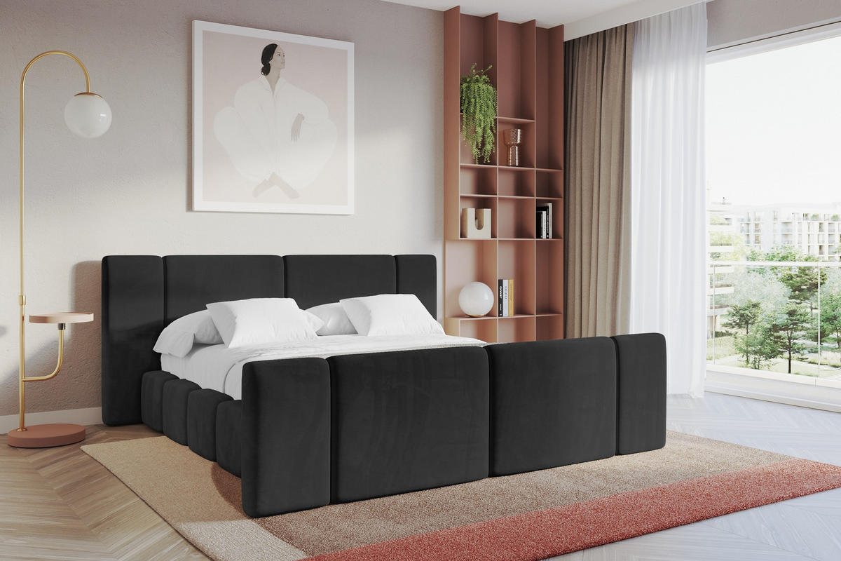 POLSTERBETT mit Bettkasten, Fußteil und Lattenrost, Bett mit Matratze H3/H4 - NILO-Z 200x200 Schwarz - Schwarz, Holzwerkstoff/Textil (200/200cm) - ALTDECOR