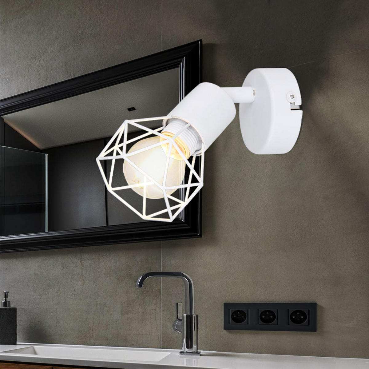 WANDLEUCHTE Metallkäfig Weiß schwenkbar XARA I - Weiß, Metall (8/13.5/13cm) - Globo Lighting