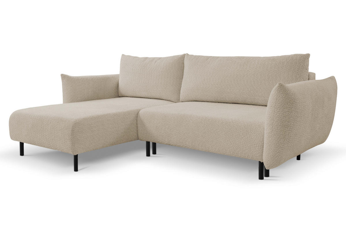 ECKSOFA ADEL mit Schlaffunktion und Bettkasten, L-förm, Metallbeine, verstellbar lose Rückenkissen, freistehend, LINKS, 171x257x90 cm, Beige - Beige, Holz/Textil (171/257cm) - DomoHome
