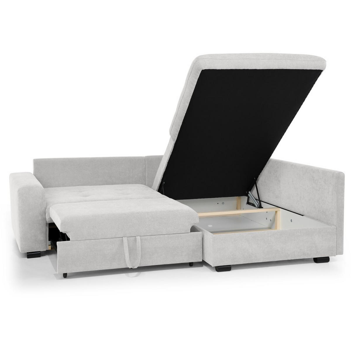 ECKSCHLAFSOFA Ramo mit Bettkasten, Topper gratis, Beige, rechts - Beige/Schwarz, Textil (229/190cm) - Beautysofa
