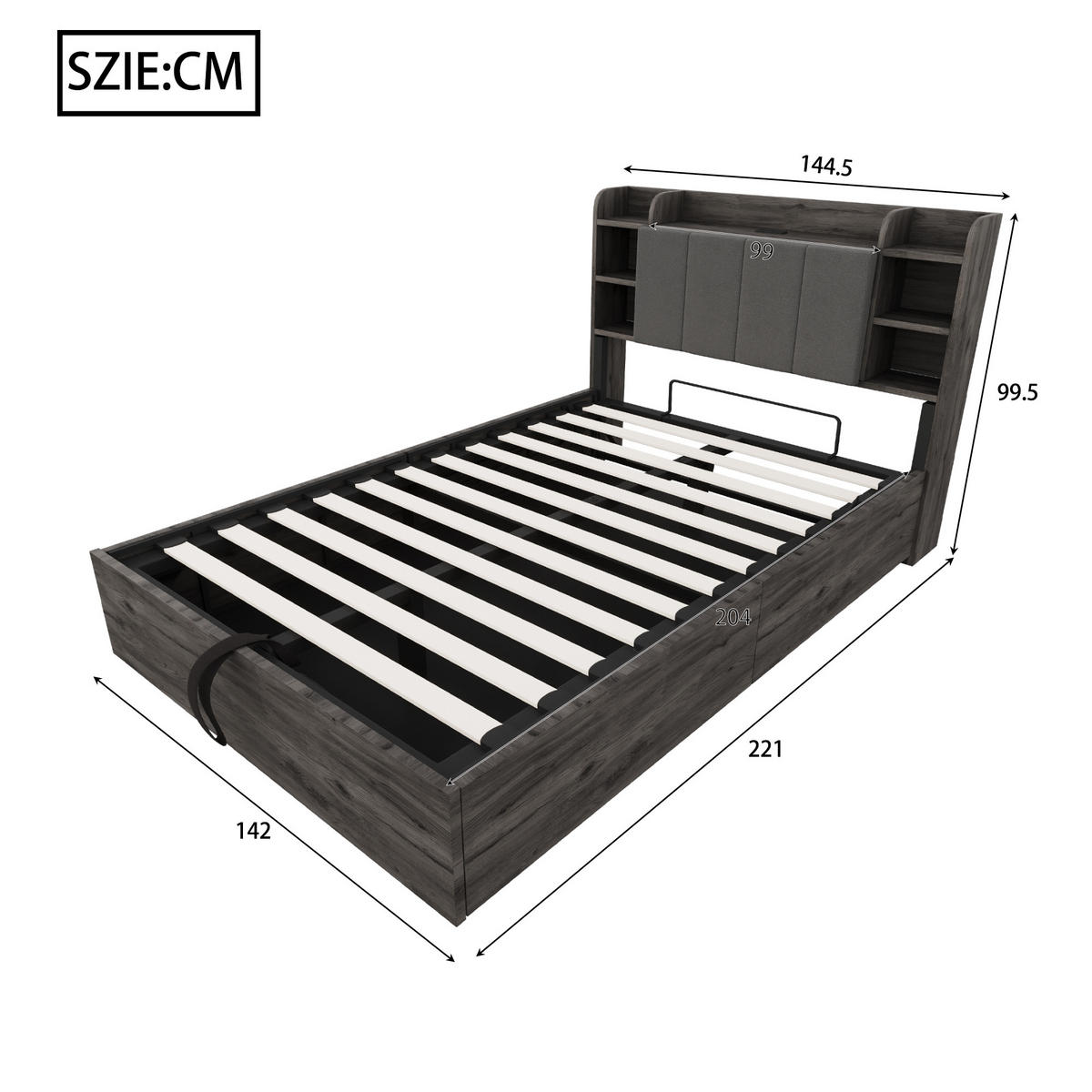 POLSTERBETT 140/200 cm Grau mit Stauraum, Ausgestattet mit USB und Tape-C-Steckdose - Grau, Holz (140/200cm) - Oxeza