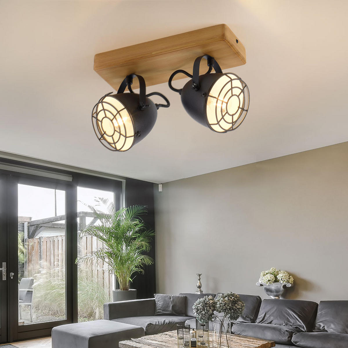 DECKENLEUCHTE Holz Metall Schwarz - Braun, Holz (30.5/17/20cm)