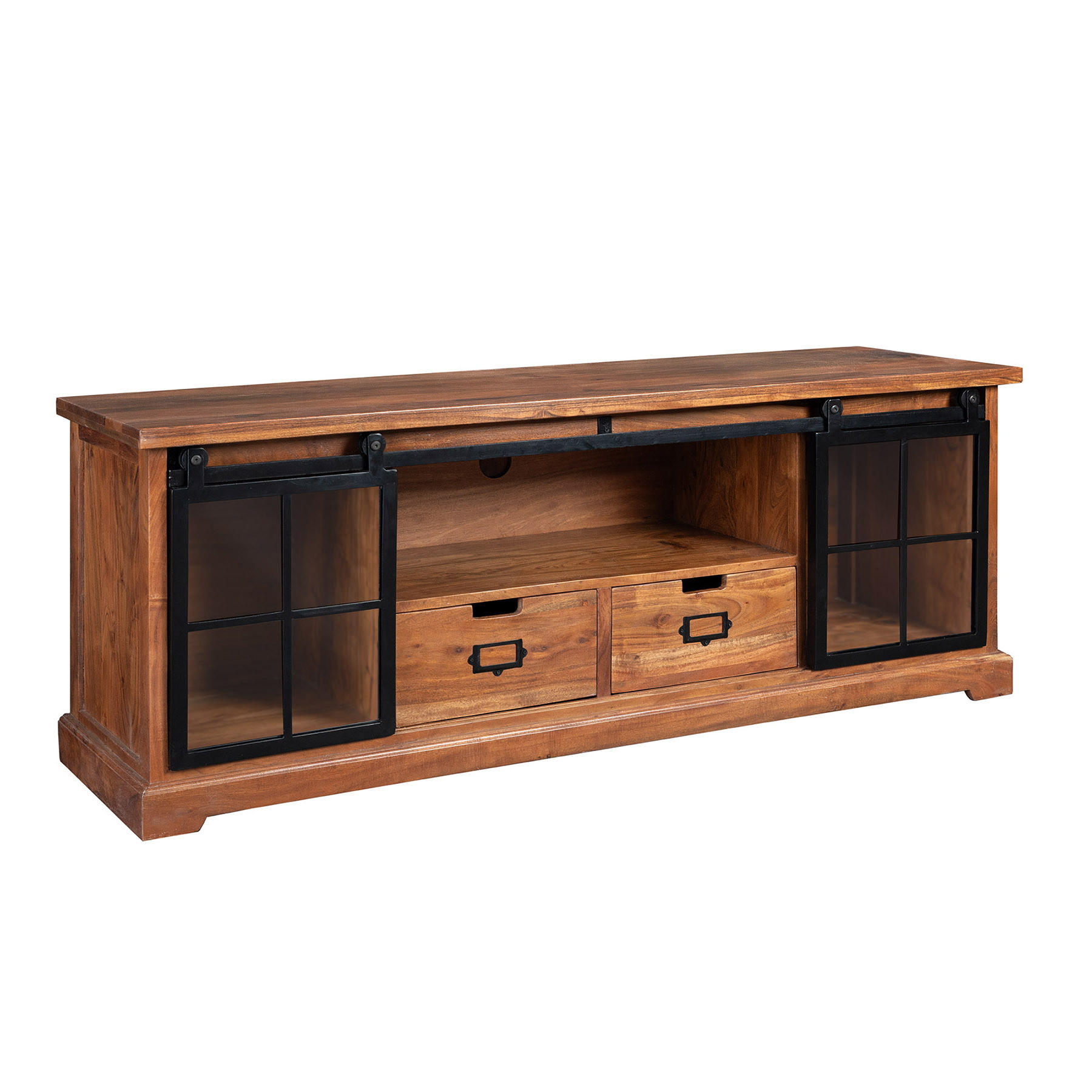 LOWBOARD HERITAGE Akazie Natur 160cm - Schwarz/Braun, Holz/Metall (160/62/45cm) - riess-ambiente