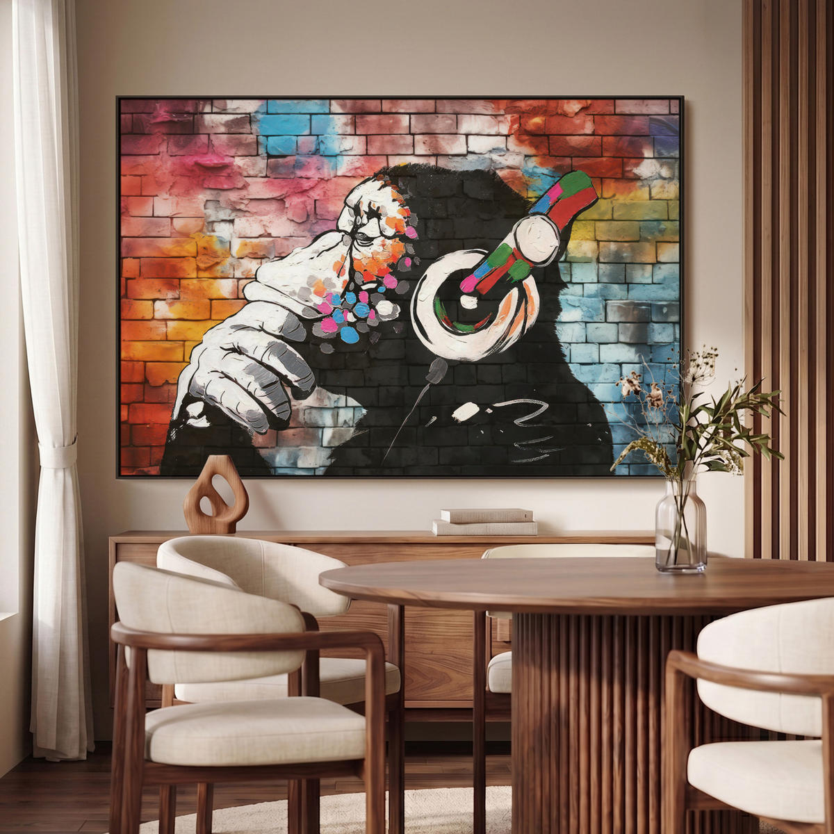 LEINWAND Bilder mit Rahmen - Affe - Graffiti - Musik - 120x80 - Multicolor, Textil (120/80cm) - MuchoWow