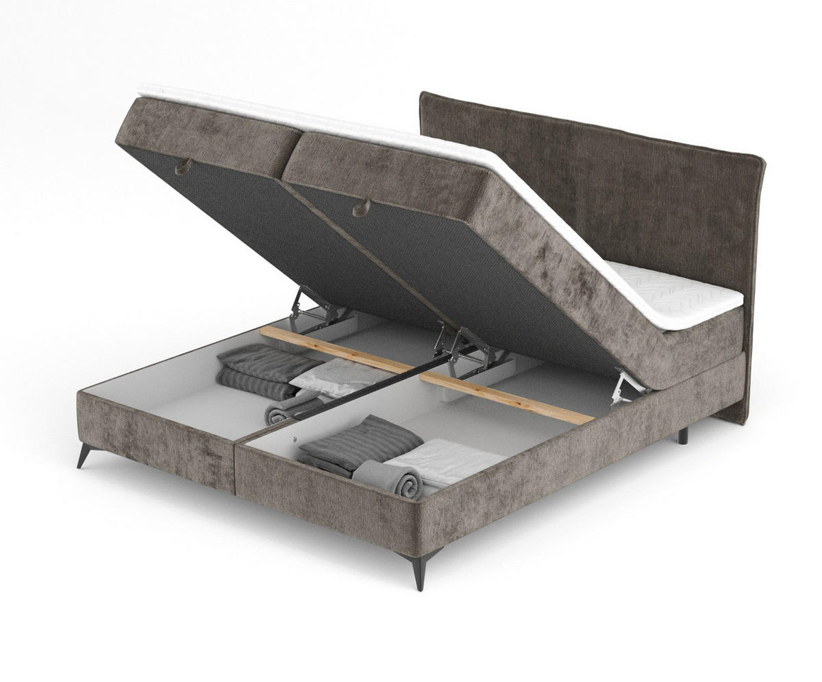 BOXBETT Peru Grau Braun 160/200 cm im Chenille-Stoff - Graubraun/Schwarz, Holz/Holzwerkstoff (160/200cm) - Maison de Reve