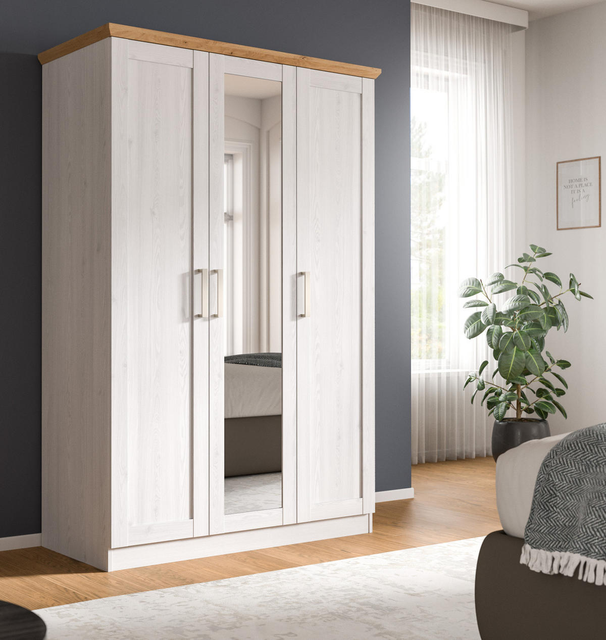 KLEIDERSCHRANK weiß Lärche, Eiche Artisan 3-türig 124 cm, Drehtürenschrank im Landhaus-Stil - Beige/Lärchefarben, Glas/Holzwerkstoff (124/185/54cm) - Inn.Furn