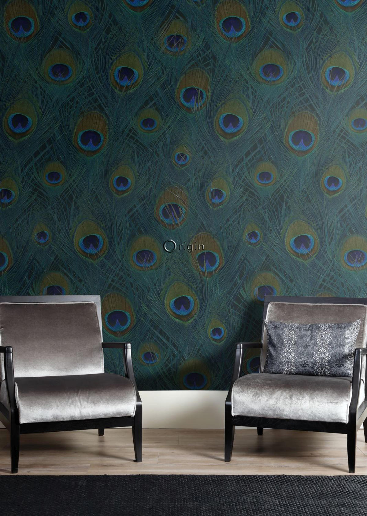 FOTOTAPETE Pfauenfedern 150 x 279 cm - Grün, Papier (150/279cm) - Origin Wallcoverings