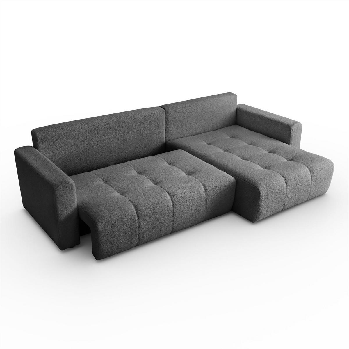 ECKSOFA VIENNA Stil Bettkasten und Funktionalität Bouclé Graphit Rechts - Graphitfarben, Holz (261/143cm) - Kaiser Möbel