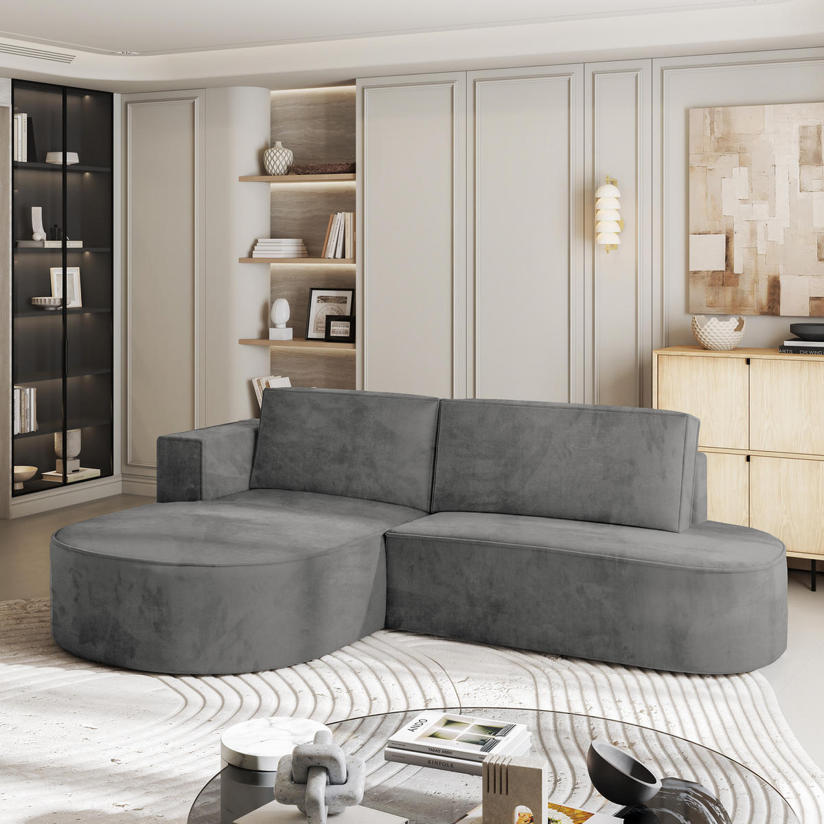 ROHOVÁ SEDAČKA CORTIO šedá - šedá, dřevo/textil (265/174cm) - MASSENO