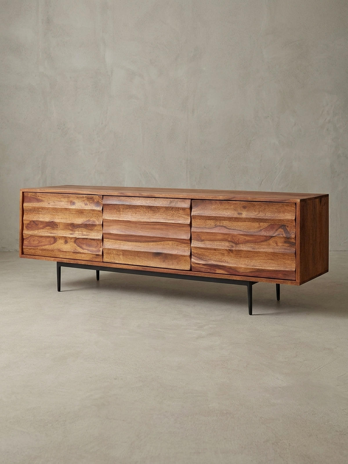 LOWBOARD Mango Massivholz Metall Industrial Stil für Fernseher bis 55 Zoll - Schwarz/Braun, Holz/Metall (147/50/38cm) - KADIMA DESIGN