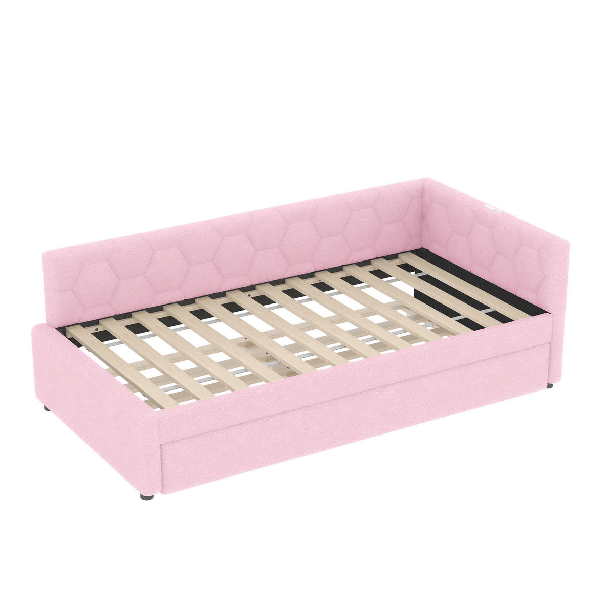 POLSTERBETT aus Samt und MDF 90x200 cm in Rosa mit Ausziehbett, USB & Typ-C - Rosa, Textil (90/200cm) - Modfu