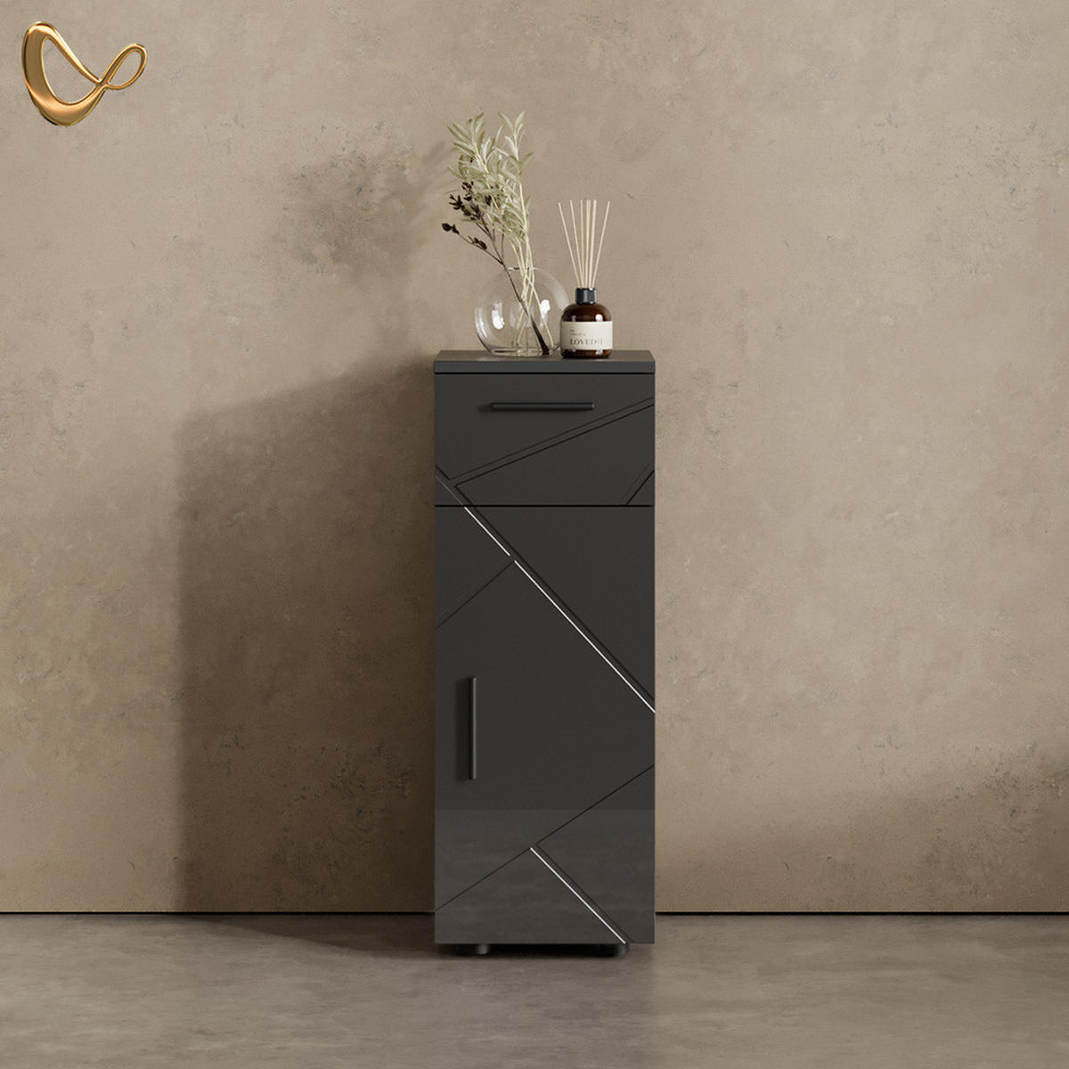 MIDISCHRANK Ronco Anthrazit Hochglanz 30 x 81 cm - Anthrazit/Grau, Holzwerkstoff (30/81/30cm) - Livinity®