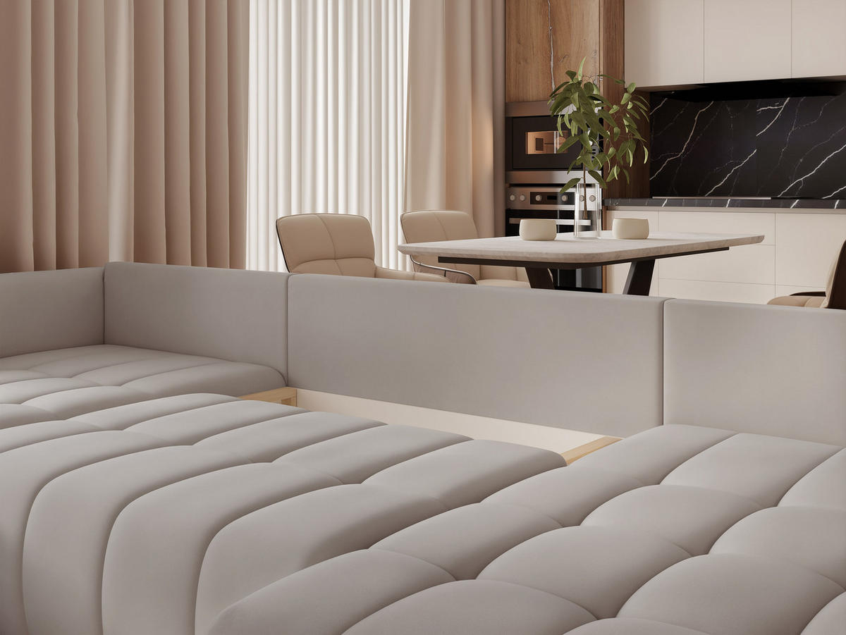 WOHNLANDSCHAFT OLIMPIA mit Schlaffunktion und Bettkasten Hellgrau - Hellgrau, Holzwerkstoff/Kunststoff (300/85/90cm) - Idohome