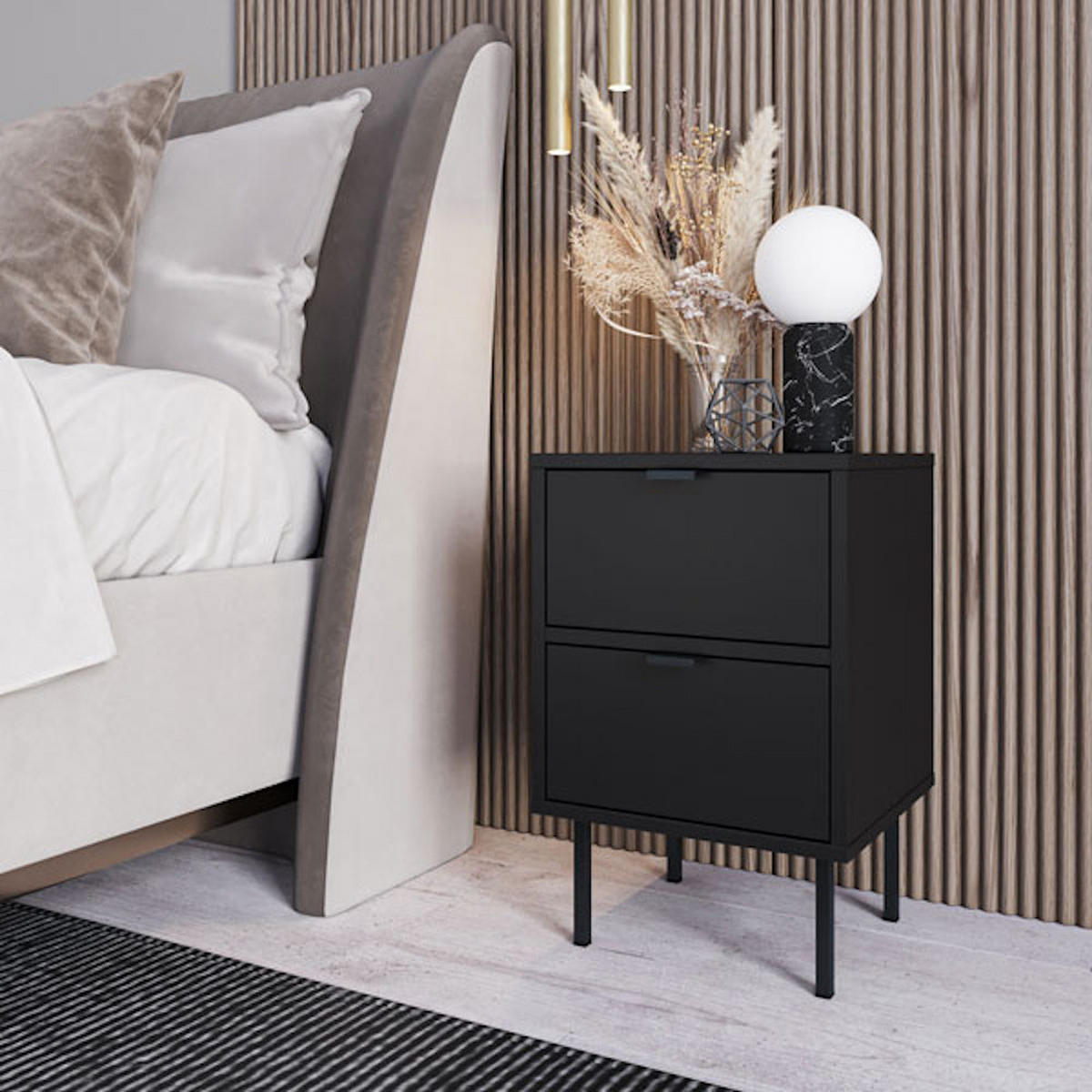 Nachttisch IDO schwarz 35 / 34 / 54 cm - Schwarz, Holz/Holzwerkstoff (35/54/34cm) - Feldmann-Wohnen