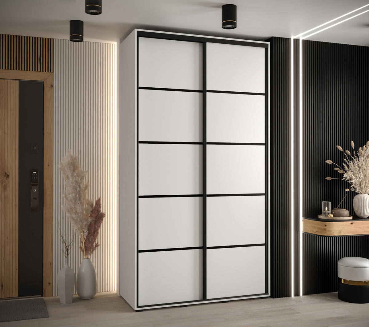 SCHWEBETÜRENSCHRANK 235,2/130/60 2-türig - Schwarz/Weiß, Holz/Metall (130/235/60cm) - Abiks Möbel