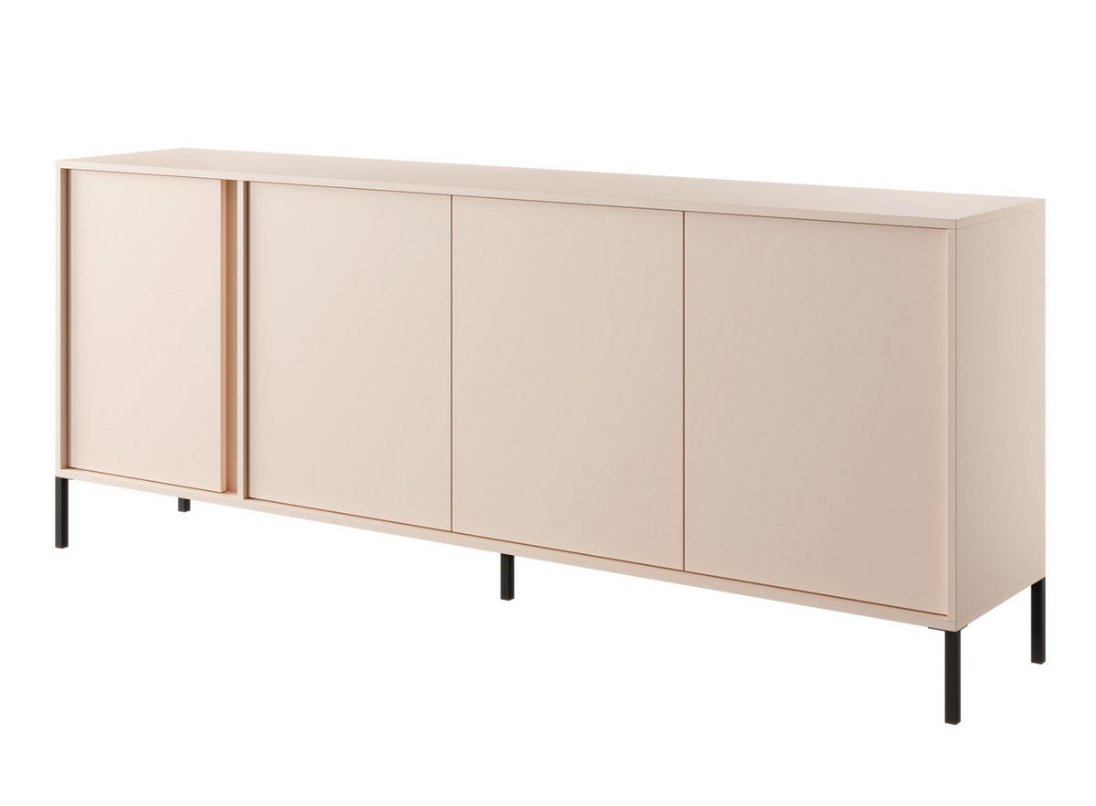 SIDEBOARD Piemontesia 4T Beige 202,9/81,4/39,5 cm – mit Push-to-Open-Funktion - Beige/Schwarz, Holzwerkstoff/Metall (202.9/81.4/39.5cm) - AX Living