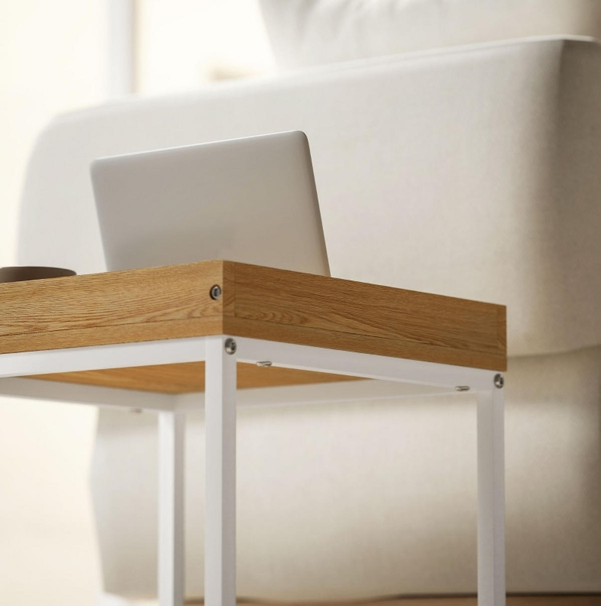 KONFERENČNÍ stolky 45/45/45 a 40/40/40 cm bílé z oceli s odnímatelným podnosem - bílá, kov (45/45/45cm) - OKWISH