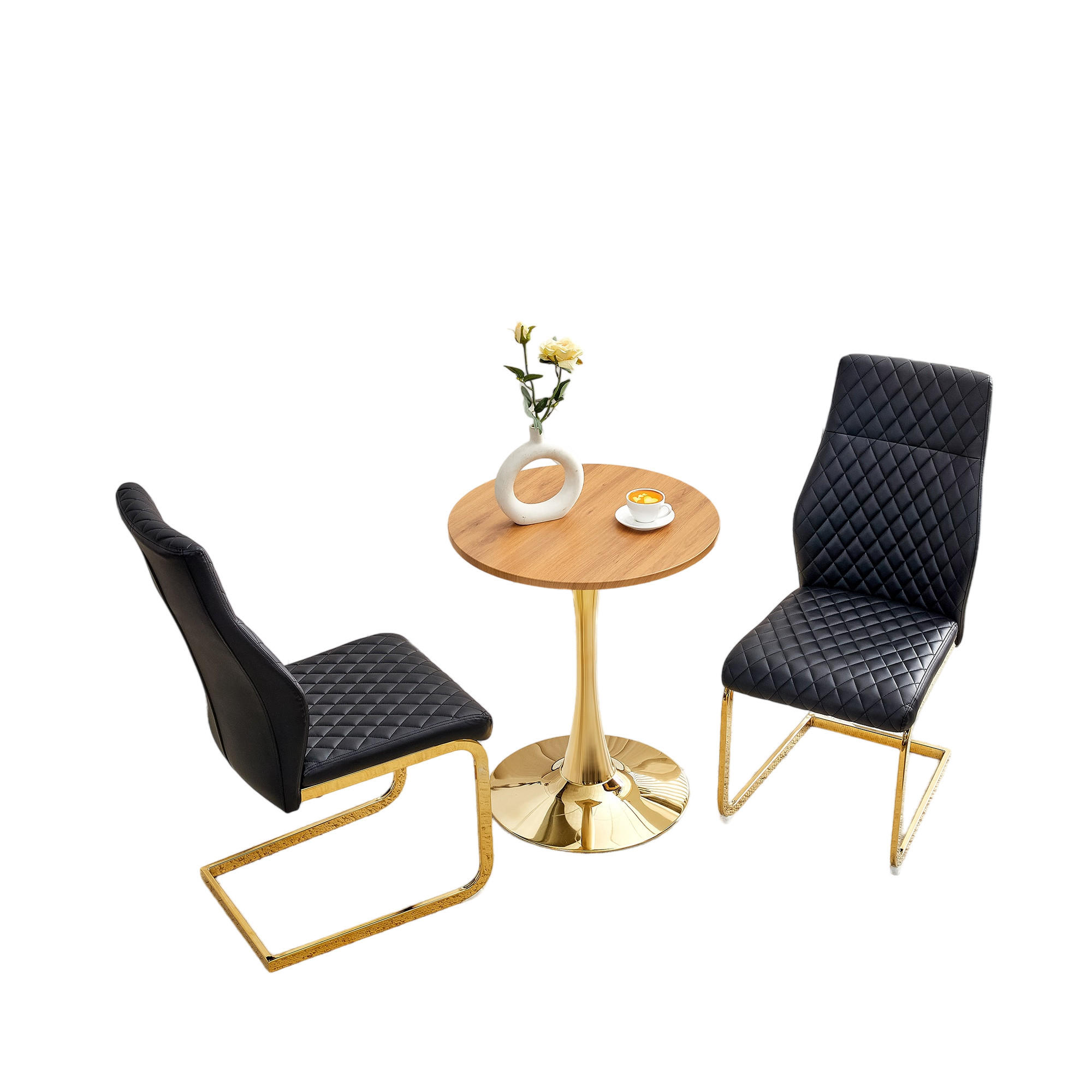 ESSGRUPPE DE-39417 3-teilig, mit 2 Stühlen und Rautenmuster Schwarz - Schwarz, Metall (60/72/60cm) - ComfortXL