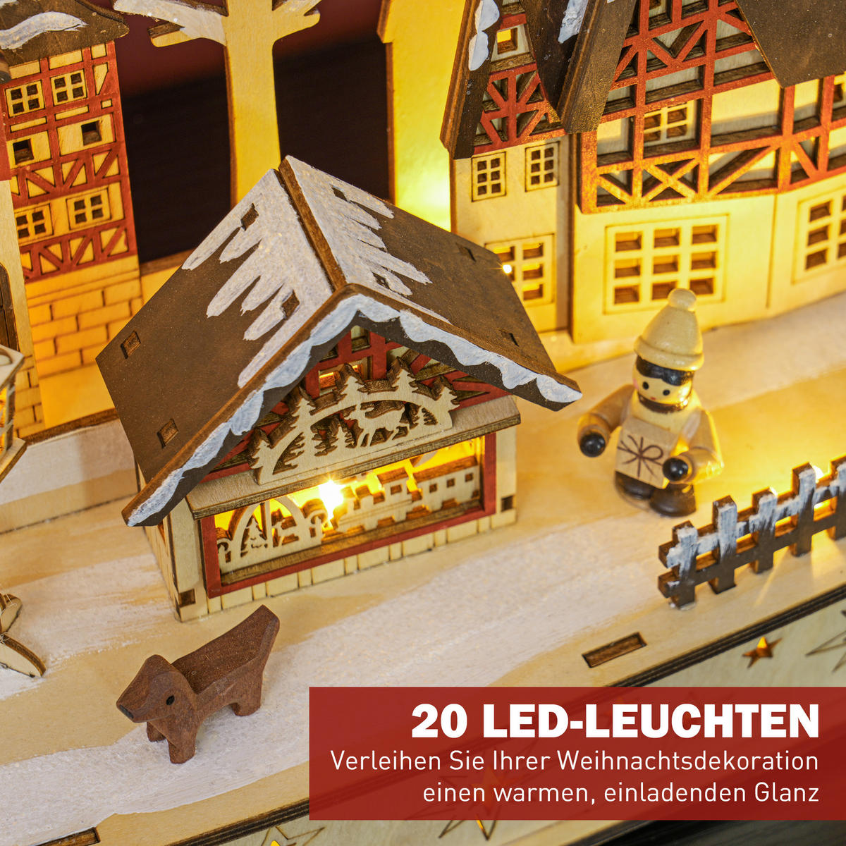WEIHNACHTSDORF - Naturfarben, Holz (12/30/45cm) - HOMCOM