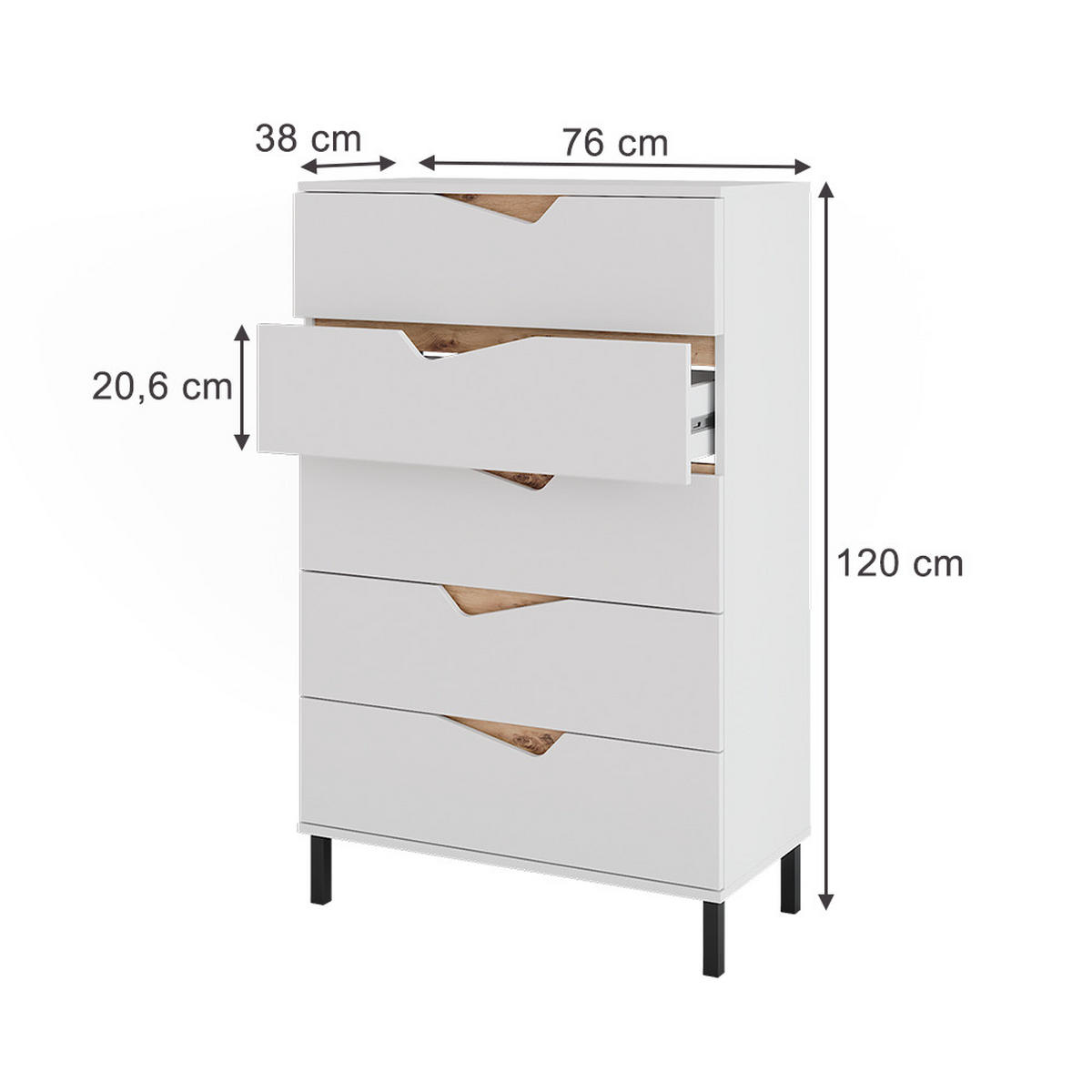 KREDENC Marelle Bílá/Artisan - bílá/světle šedá, kompozitní dřevo (76/120/38cm) - Vicco