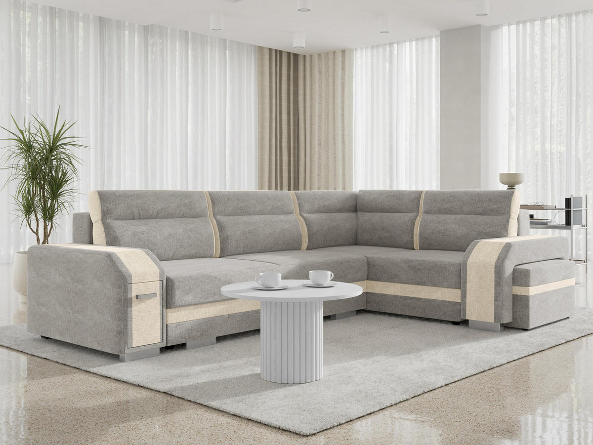 ECKSOFA Assan, Seite: Rechts - Chromfarben/Beige, Holz/Kunststoff (305/205cm) - MIRJAN24