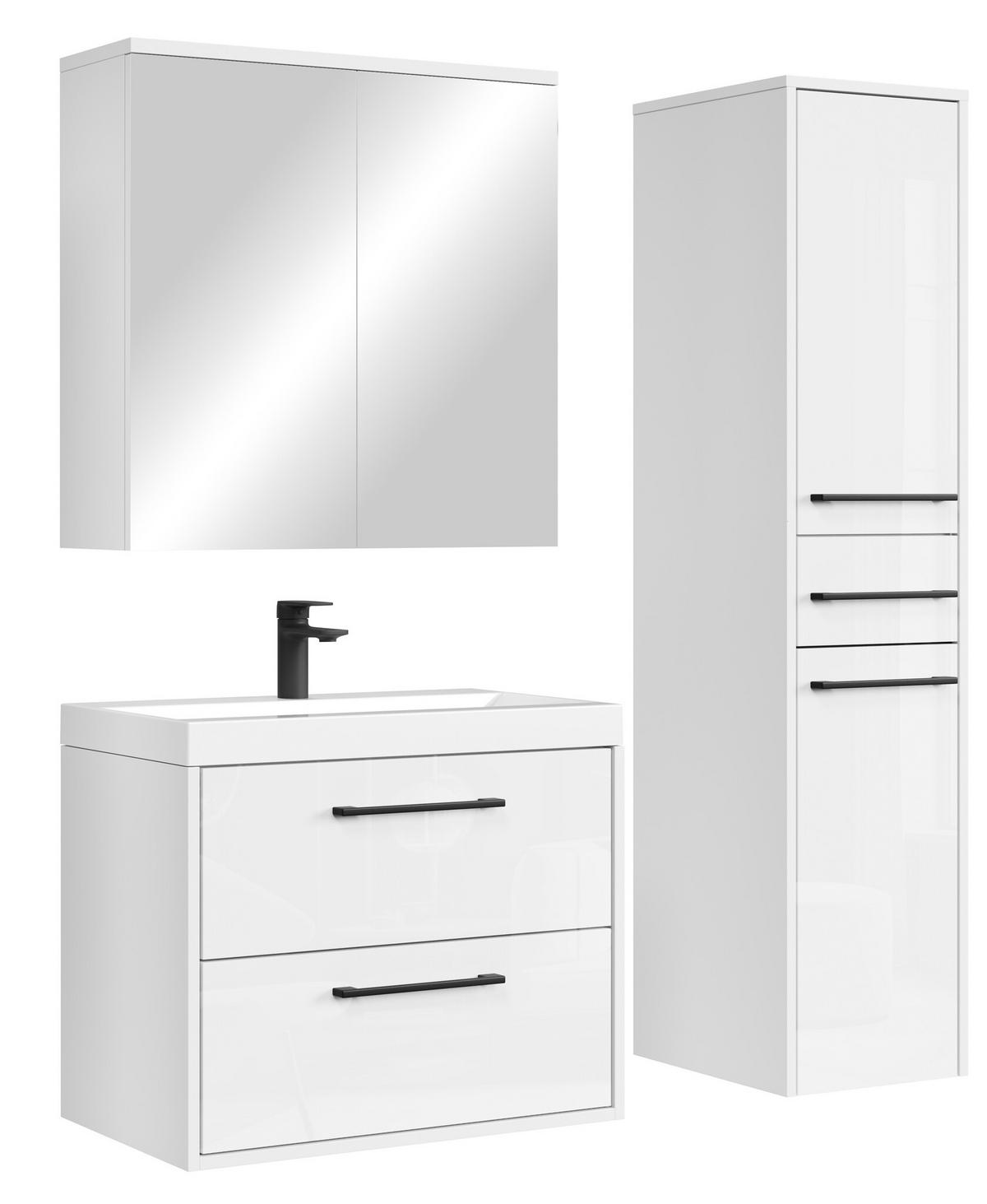 BADMÖBEL-SET Florence 4 Teile Weiß Hochglanz - 60 x 35 x 51 cm - Weiß, Holz (60/51/35cm) - Badplaats