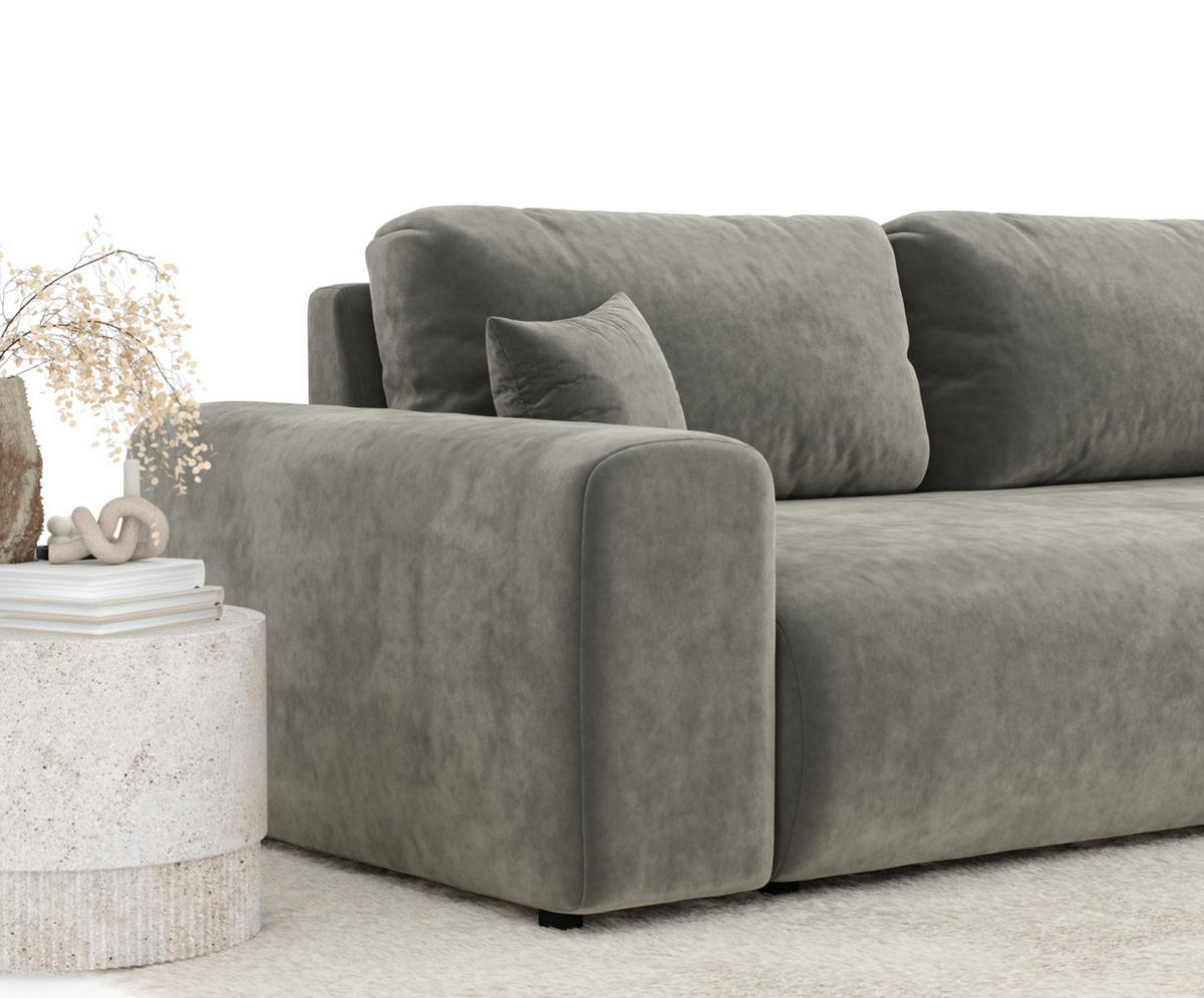 3-SITZER-SOFA Zanzibar Grau Samtstoff - Schwarz/Grau, Holz/Holzwerkstoff (213/79/108cm) - Maison de Reve