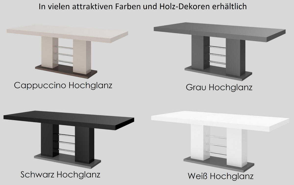 ESSTISCH rechteckig Schwarz Hochglanz 160/89/75 cm - Schwarz Hochglanz, Holzwerkstoff (89/160/75cm) - designimpex