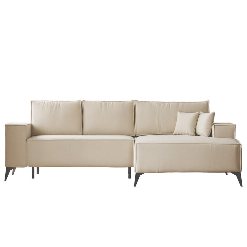 ECKSOFA OTIS Rechts, mit Schlaffunktion und Bettkasten, Creme - Creme, Textil/Metall (294/185cm) - Idohome
