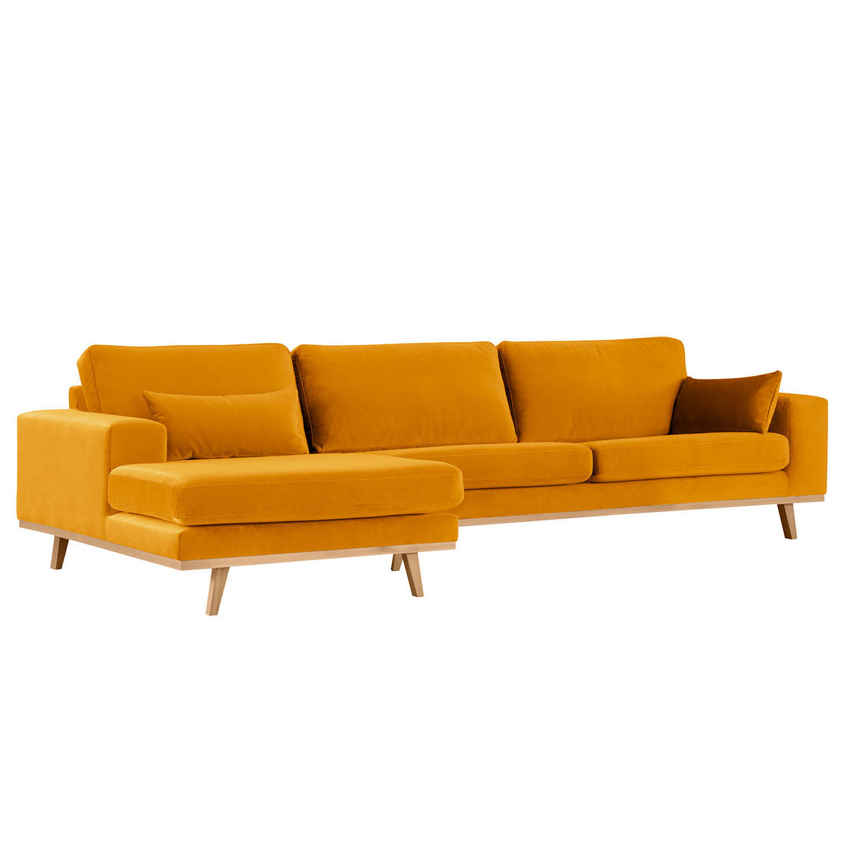 ECKSOFA mit Longchair - Gelb/Buchefarben, Buchenholz/Textil (281/153cm) - home24