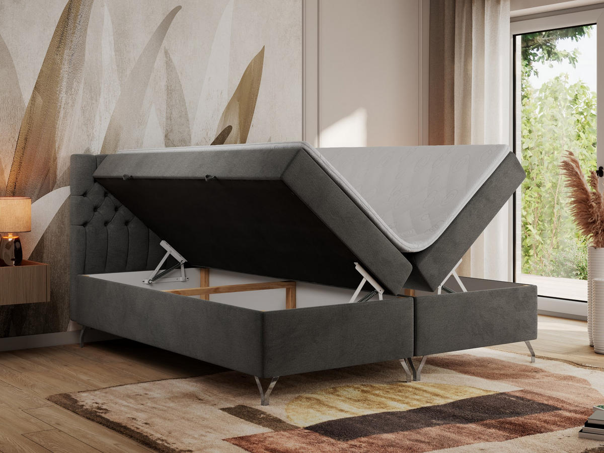 BOXBETT GRIMALDI 200/200 Dunkelgrau Velvet - H4 - Dunkelgrau, Holz/Textil (200/200cm) - MKS