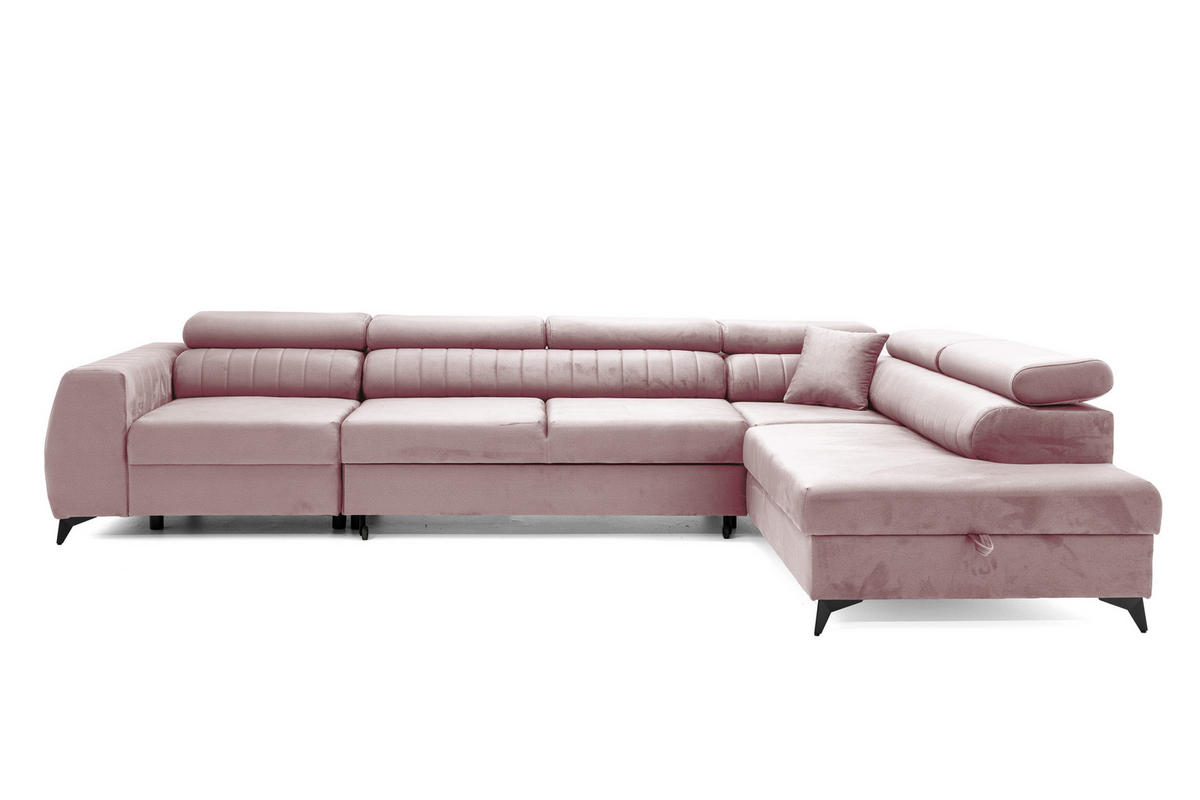 ECKSOFA PIERO MAXI Rechts mit Schlaffunktion 195x125 Velours Rosa - Pink/Schwarz, Holz/Textil (203/350cm) - Muffo
