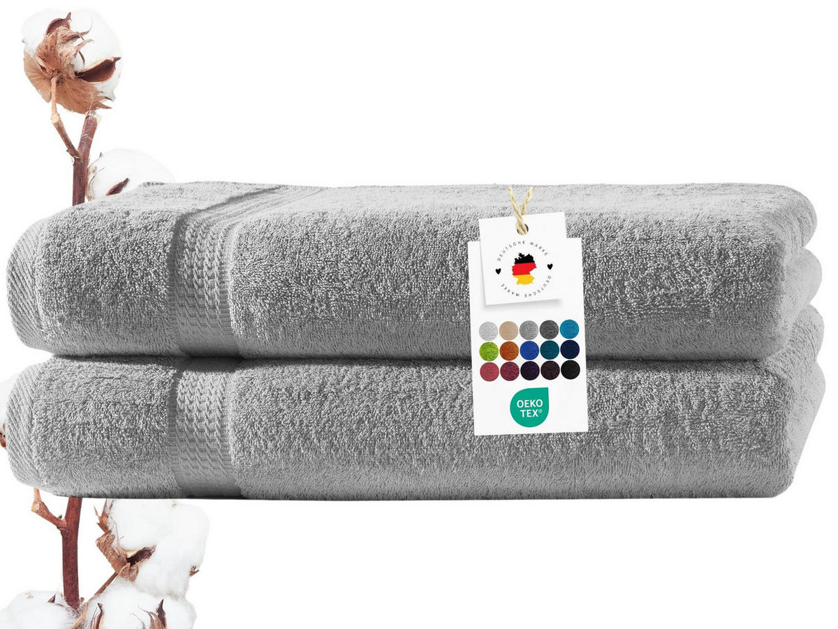 BADETUCH 100x150 cm Frottier Handtücher im 2er Set aus 100% Baumwolle, Silber 500g/m2 - Silberfarben, Textil (100/150cm) - Carpe Sonno