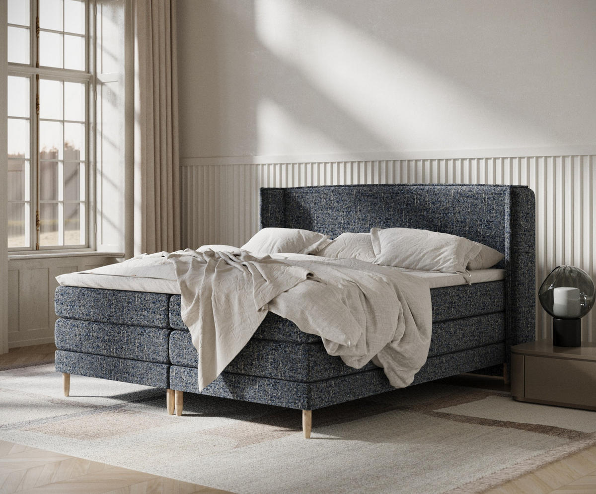 BOXSPRINGBETT Carizzo Marineblau 160/200 cm mit Matratze und Topper - Naturfarben/Dunkelblau, Holz/Holzwerkstoff (160/200cm) - Maison de Reve