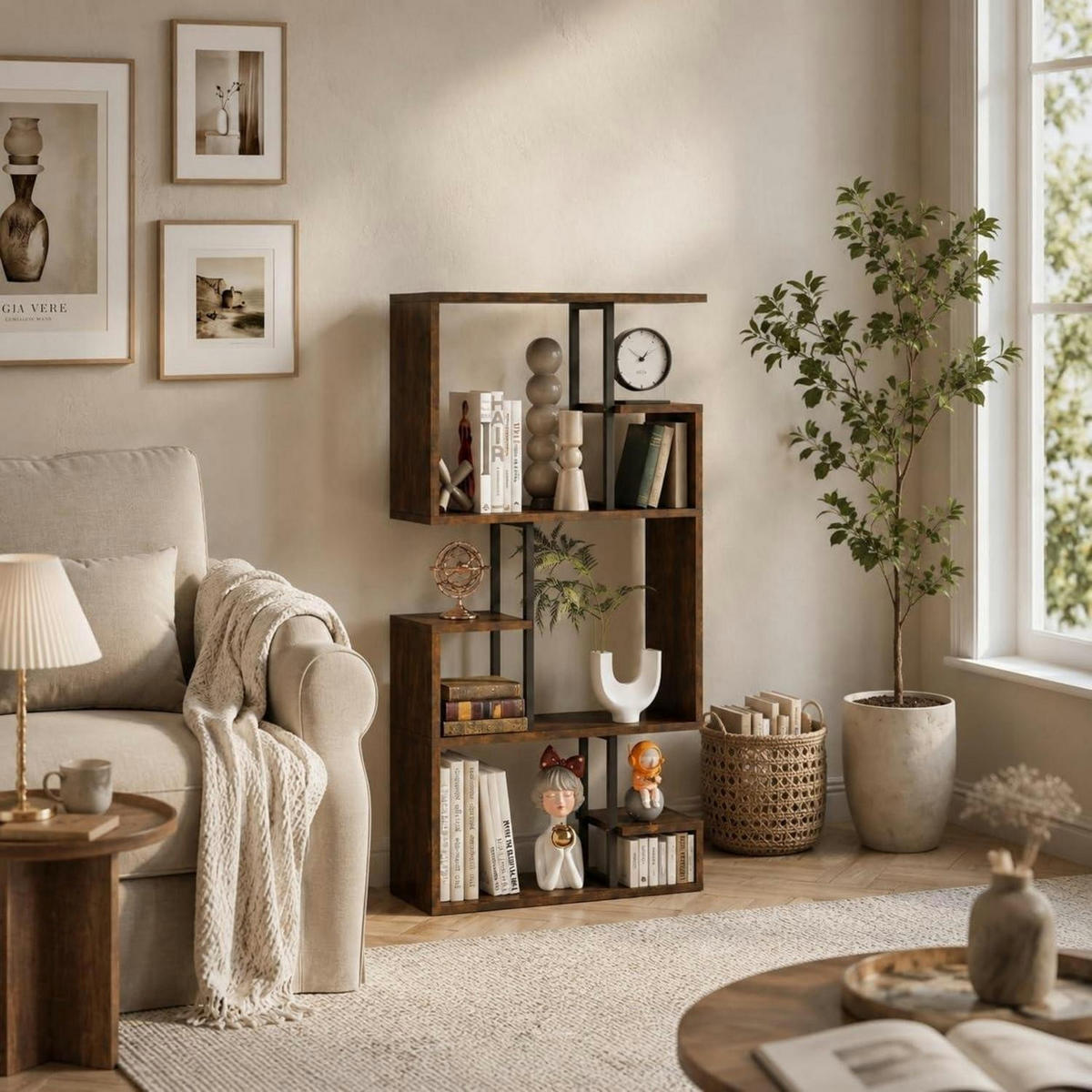 BÜCHERREGAL Manora Holz Metall Braun 60 x 24 x 131 cm - Braun, Holzwerkstoff (60/131/24cm)