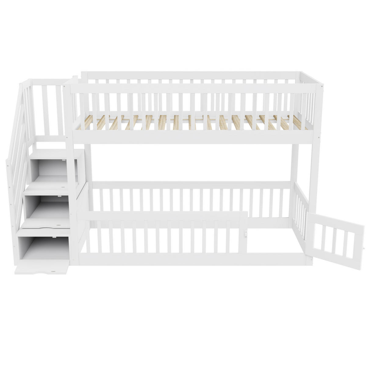 ETAGENBETT 90/200 cm mit Stauraumtreppe, Schubladen und Spielbereich, Weiß - Weiß, Holzwerkstoff (90/200cm) - Redom