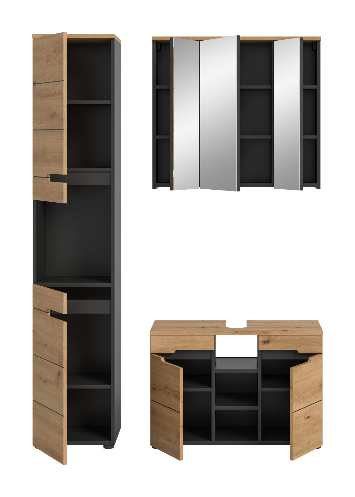 BADMÖBEL Set Canu 3tlg. Bad Kombination (B/H/T: 133x193x34cm) - Eiche Artisan, Holzwerkstoff (133/193/34cm)