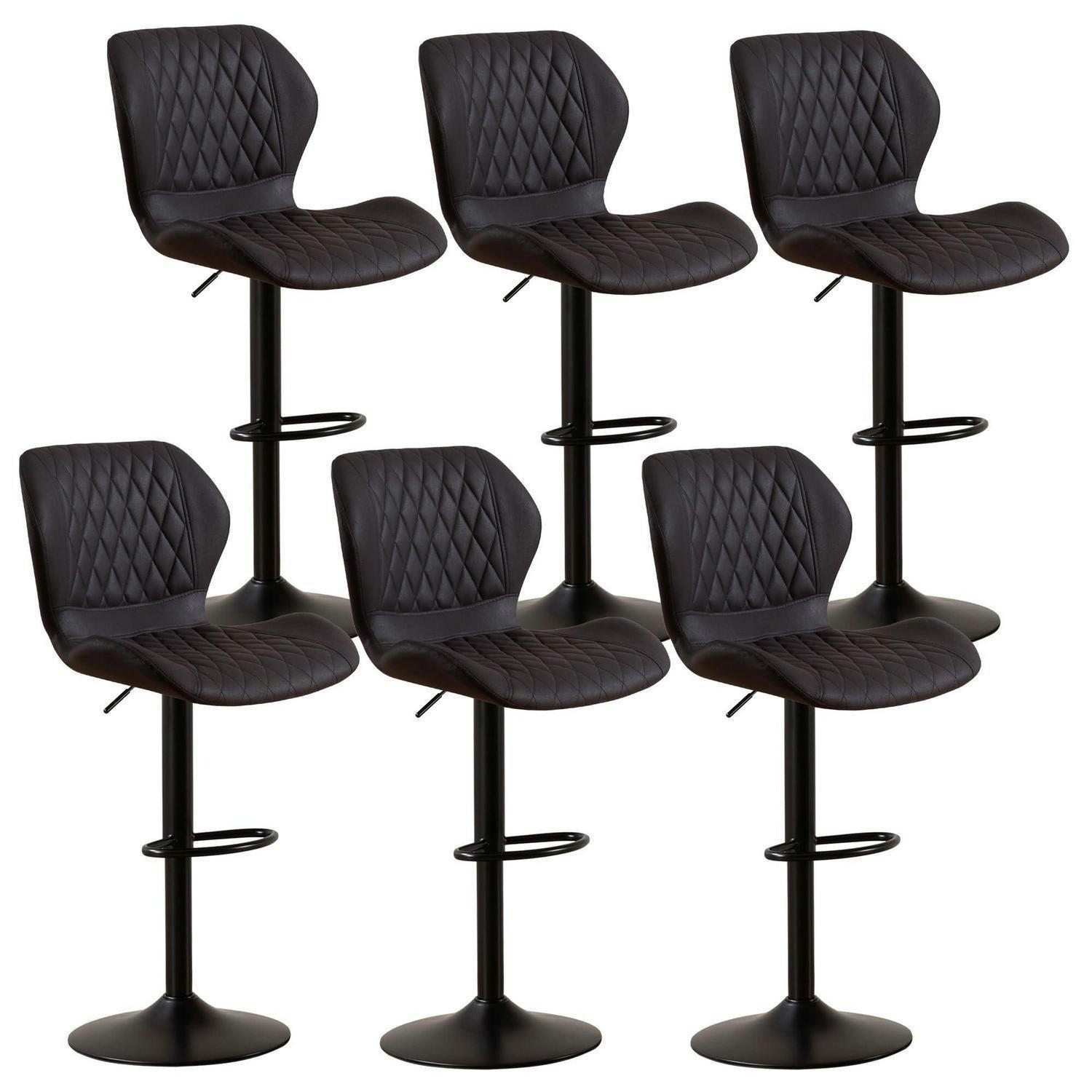 BARHOCKER 6-teiliges Set PU-Kunstleder Schwarz Höhenverstellbar - Schwarz, Kunststoff (46.5/111/38cm)
