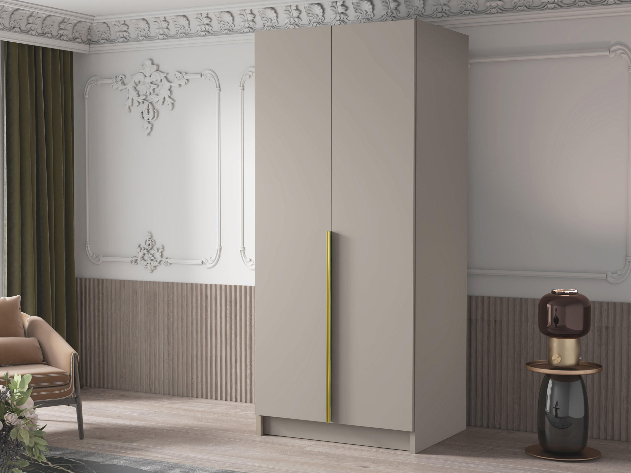KLEIDERSCHRANK Bono I - Beige/Goldfarben, Holzwerkstoff/Metall (100/215/58cm) - MIRJAN24