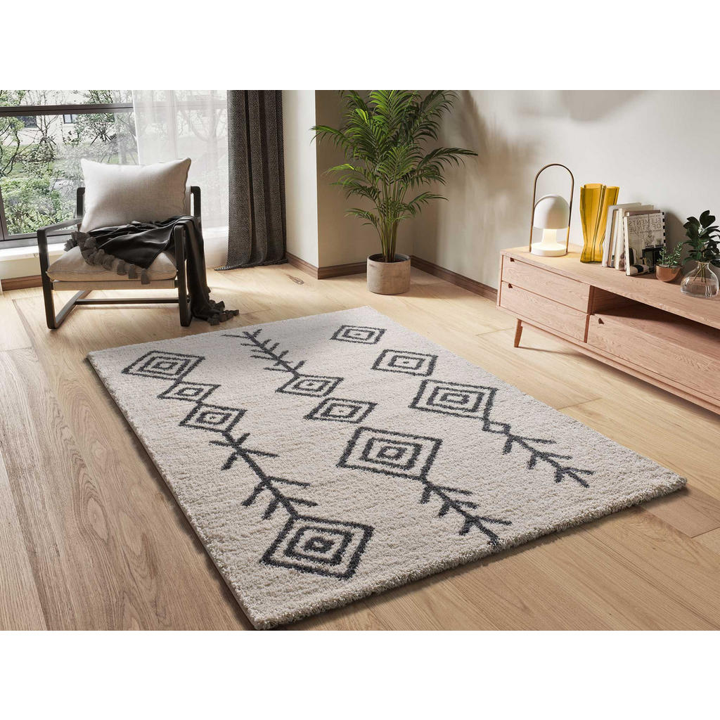 Thumbnail - Atticgo Hochflorteppich, Weiß, Textil, Grafikmuster, Rechteckig, 133x190 cm, Oeko-Tex® Standard 100, in verschiedenen Gr...