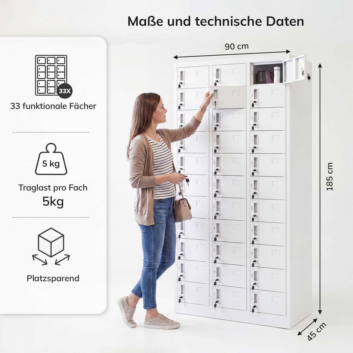 SCHLIESSFACHSCHRANK für Mitarbeiter OLIVER 185x90x45 cm - Weiß, Metall (90/185/45cm) - Jan Nowak