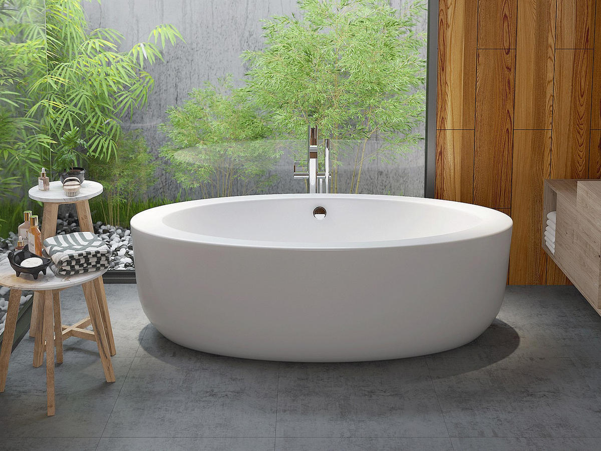 BADEWANNE - 185 cm x 90 cm - acryl - weiß Marmati - Weiß, Kunststoff (185/58/90cm) - Vente-Unique