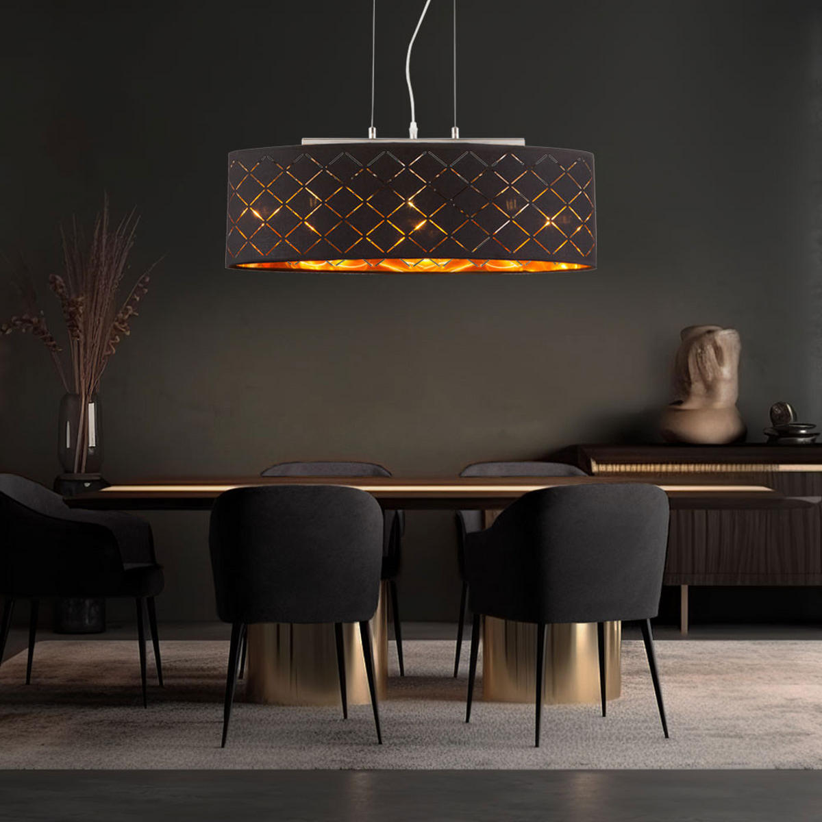 LED HÄNGELEUCHTE Textil Schwarz Gold - Schwarz, Metall (65/25/140cm) - Globo Lighting